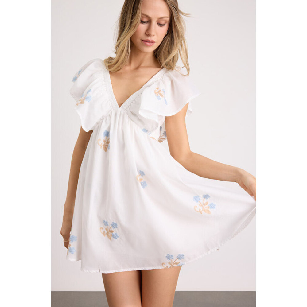 Lulus Kory Ivory Embroidered Flutter Sleeve Mini Dress White - Size XS